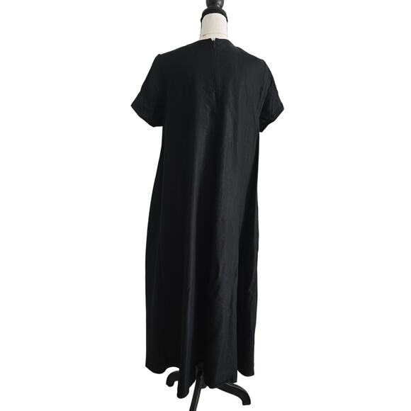 Women’s Black Maxi Shirt Dress Flare Drape S Minimalist Lagenlook Boho Elegant - Picture 3 of 8